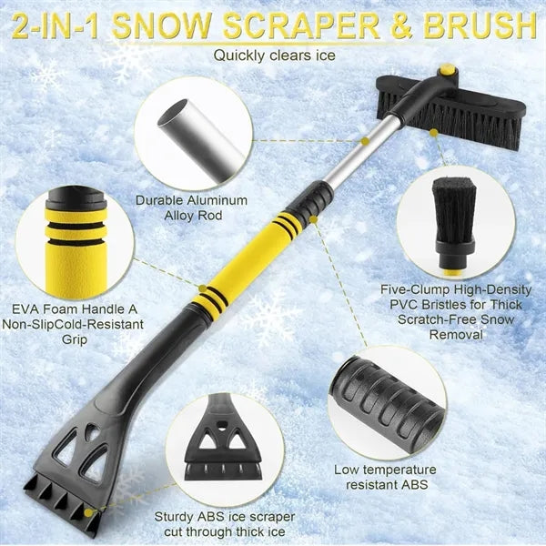 2 in 1 Extendable Snow Brush and Detachable Ice Scraper