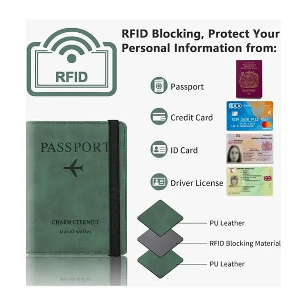 RFID Blocking Travel Wallet Passport Holder With Elastic