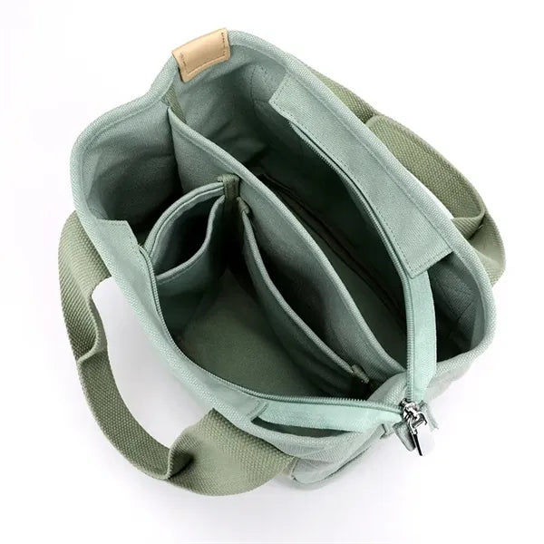 Canvas Tote Bag with Zipper and Multi Pockets