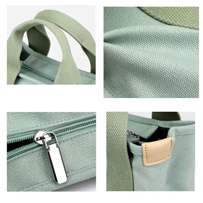 Canvas Tote Bag with Zipper and Multi Pockets