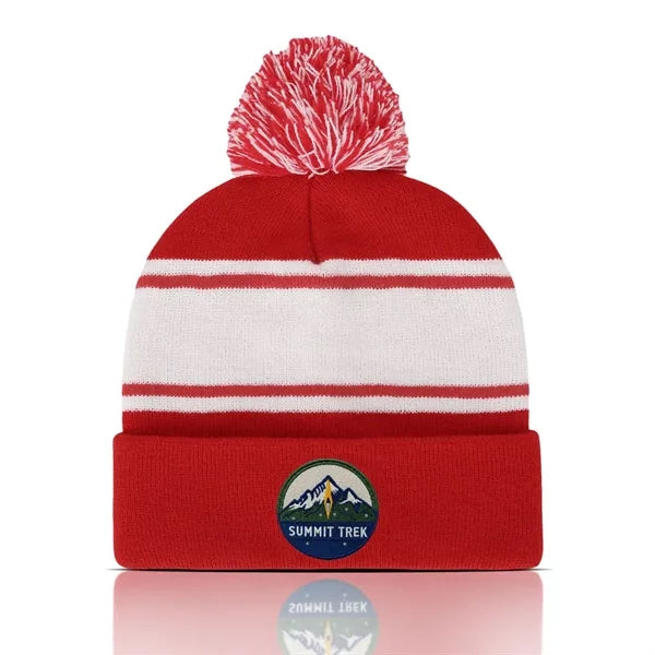 Two Tone Knit Pom Beanie with Cuff