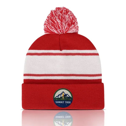 Two Tone Knit Pom Beanie with Cuff
