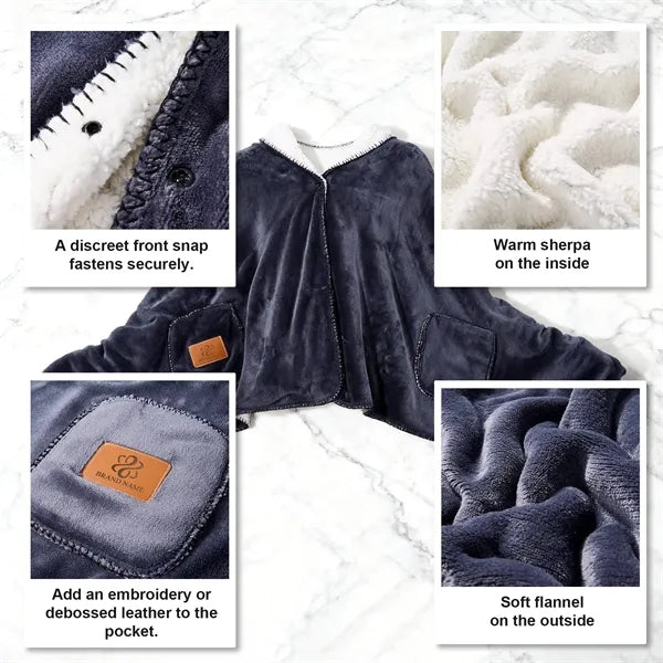 Sherpa Shawl Cozy Blanket With Pocket