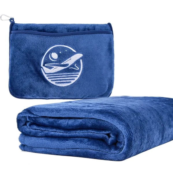 Plush Flannel Travel Blanket W/ Pillow Combo