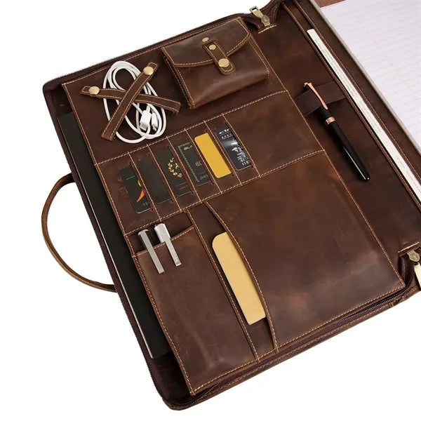 Personalized Genuine Leather Portfolio with Handle