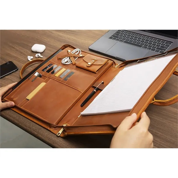 Personalized Genuine Leather Portfolio with Handle