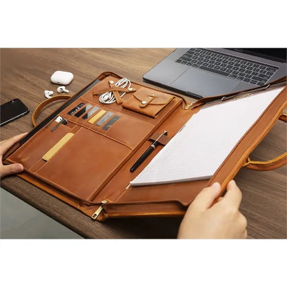 Personalized Genuine Leather Portfolio with Handle