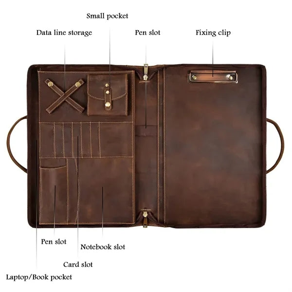 Personalized Genuine Leather Portfolio with Handle