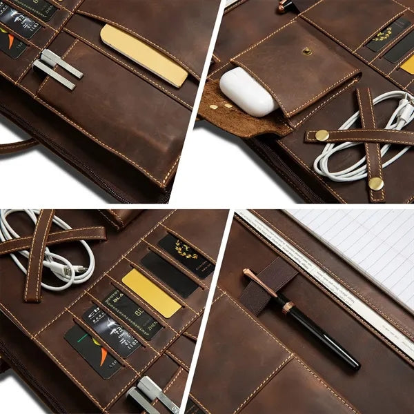 Personalized Genuine Leather Portfolio with Handle