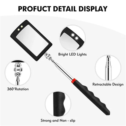 Telescoping LED Lighted Inspection Mirror 360 Swivel