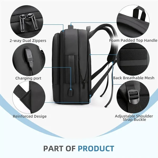 Flight Approved Expandable Laptop Travel Backpack Carry On