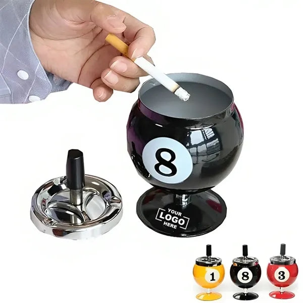 Pool Ball Spin Ashtray with Push-Down Lid