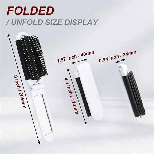Compact Folding Hairbrush With Mirror