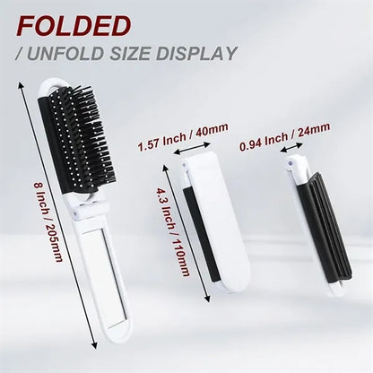 Compact Folding Hairbrush With Mirror