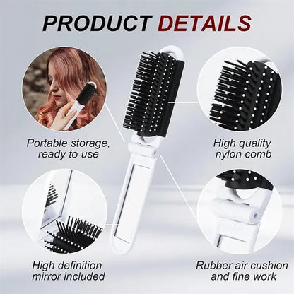 Compact Folding Hairbrush With Mirror
