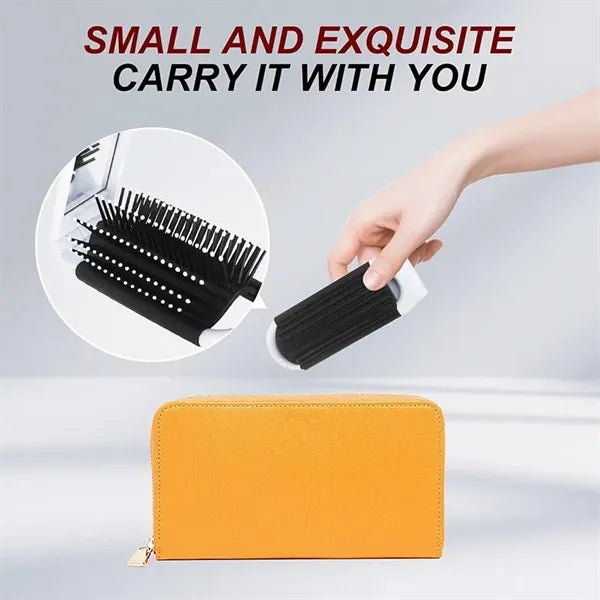 Compact Folding Hairbrush With Mirror