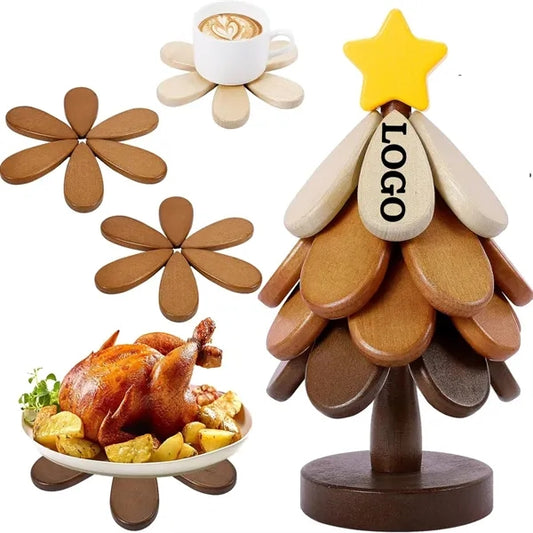 Christmas Tree Coasters Wooden Tree Trivet Set