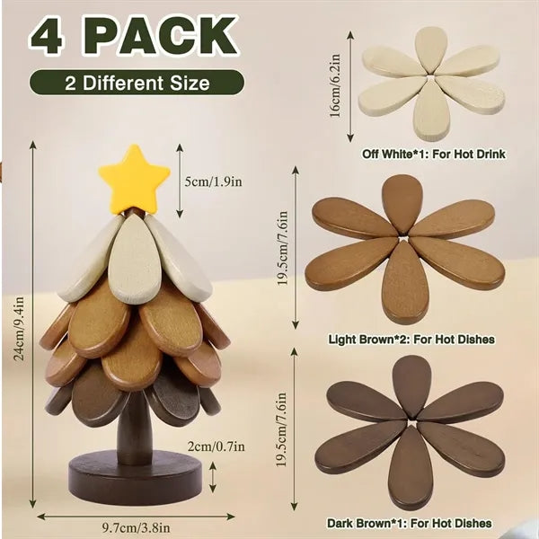 Christmas Tree Coasters Wooden Tree Trivet Set