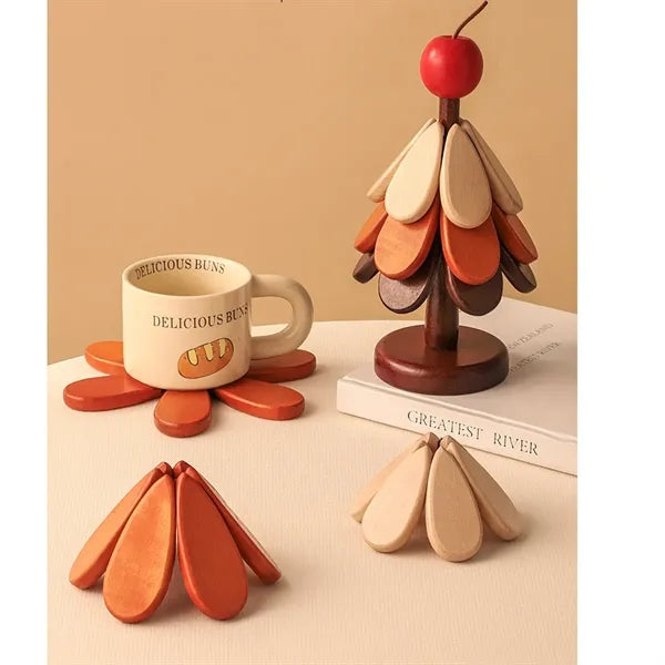 Christmas Tree Coasters Wooden Tree Trivet Set