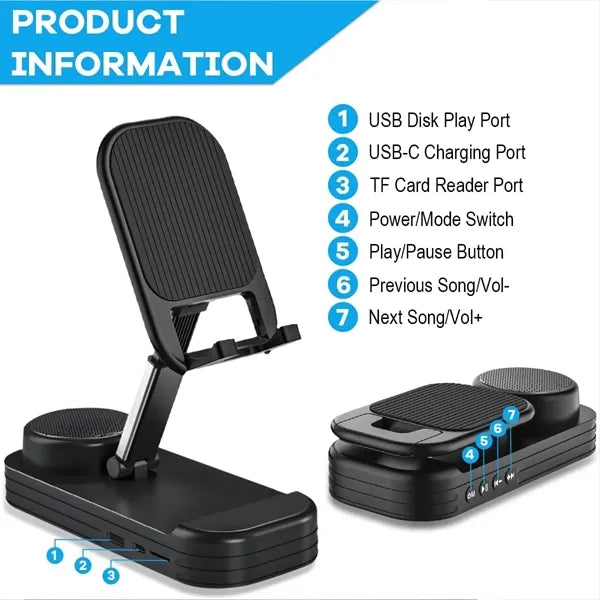 Cell Phone Stand with Wireless Bluetooth Speaker