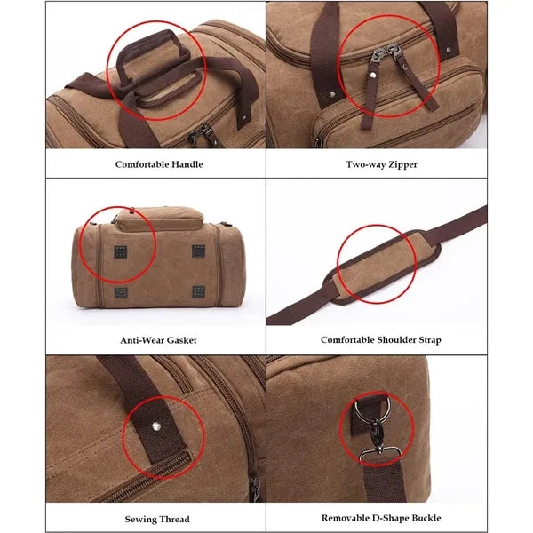 Large Canvas Duffel Travelling Overnight Weekender Bag