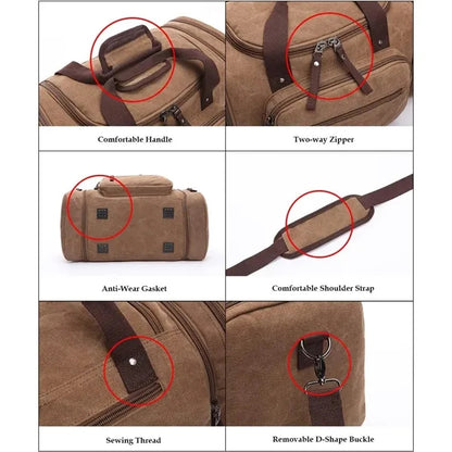 Large Canvas Duffel Travelling Overnight Weekender Bag