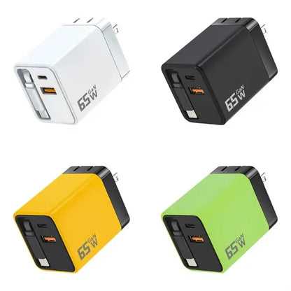USB C Charger Block With Built-in Retractable Cable