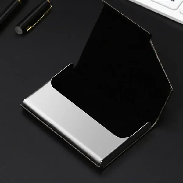 Leather And Stainless Steel Magnetic Business Card Holder