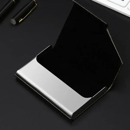 Leather And Stainless Steel Magnetic Business Card Holder