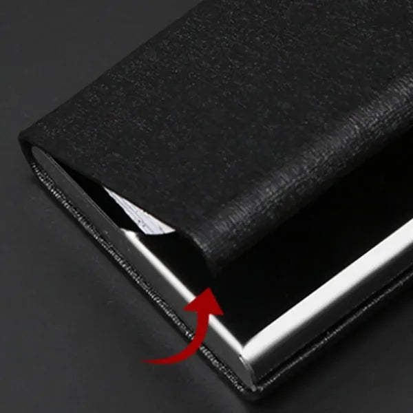 Leather And Stainless Steel Magnetic Business Card Holder
