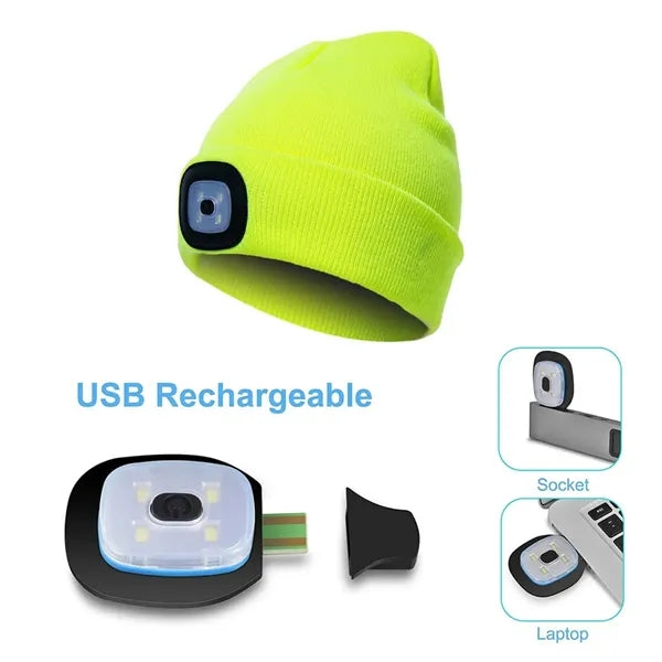 USB Rechargeable Beanie Hat with LED Light