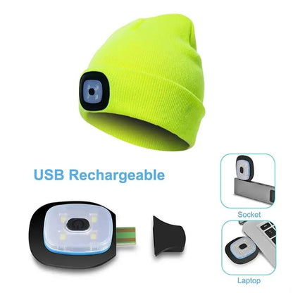 USB Rechargeable Beanie Hat with LED Light