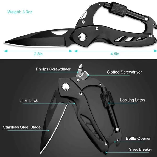 Multitool Carabiner with Folding Pocket Knife