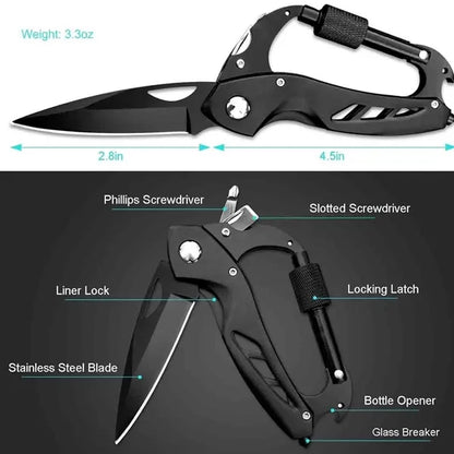 Multitool Carabiner with Folding Pocket Knife