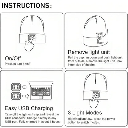USB Rechargeable LED Light Beanie Hat
