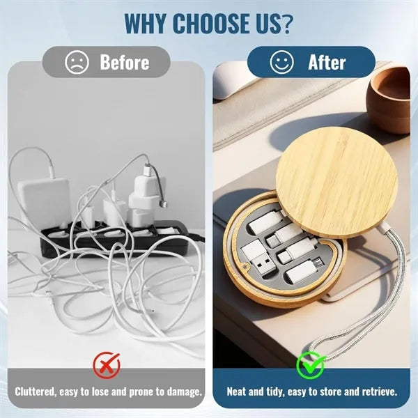 Portable travel 6-in-1 multi USB cable kit with bamboo case