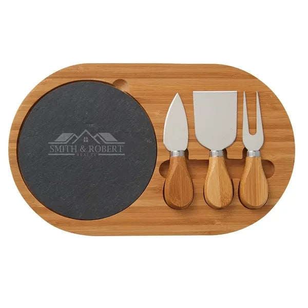 4 Piece Oval Slate Cheese Board Charcuterie Set