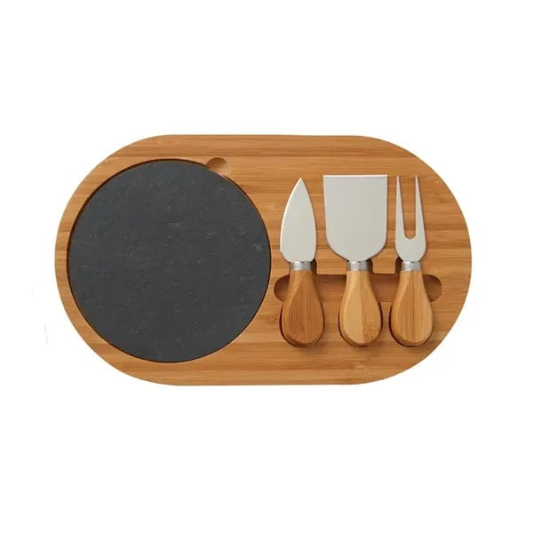 4 Piece Oval Slate Cheese Board Charcuterie Set