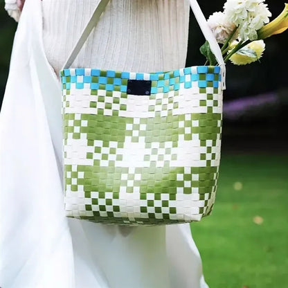 Large-capacity women's beach shopping woven shoulder bag