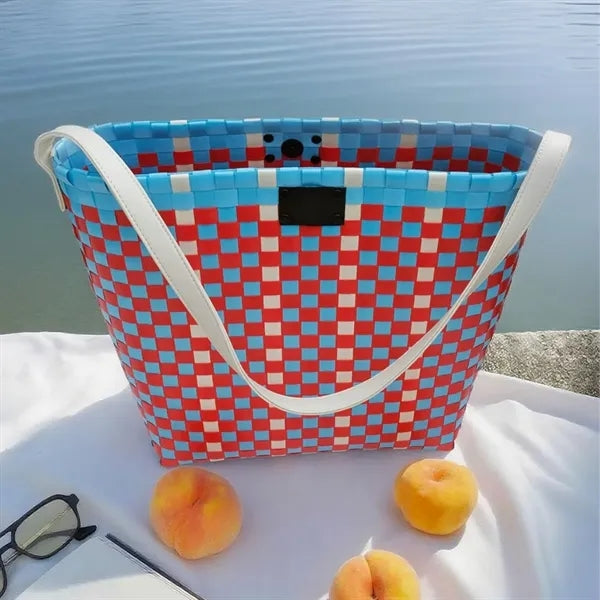 Large-capacity women's beach shopping woven shoulder bag