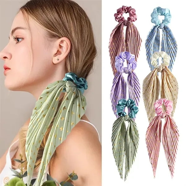 Bow Hair Scrunchies with Long Ribbon for Women Girls