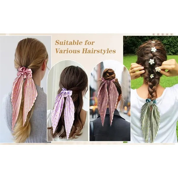 Bow Hair Scrunchies with Long Ribbon for Women Girls