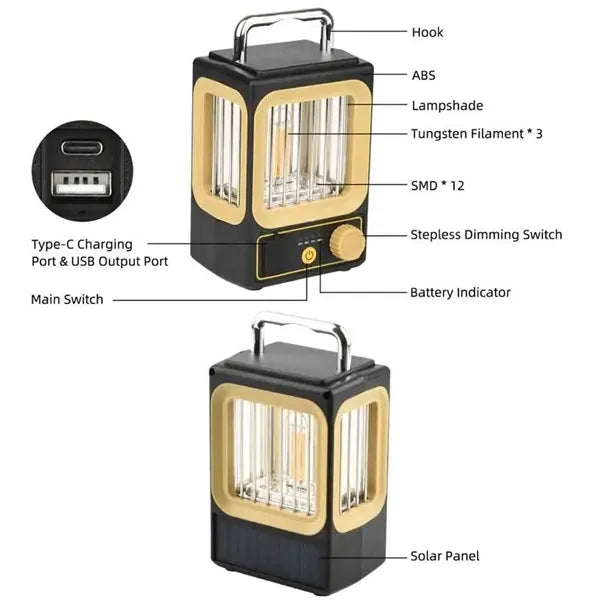 Rechargeable LED Solar Camping Light