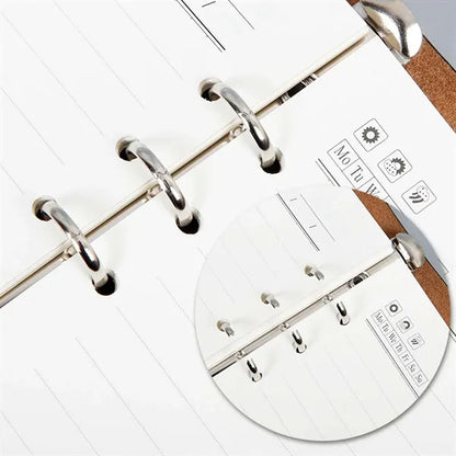 Office refillable retro leather 6 ring binder notebook
