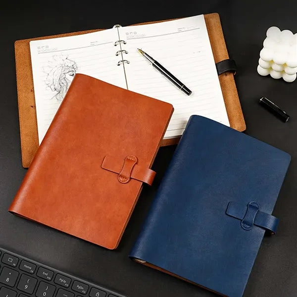 Office refillable retro leather 6 ring binder notebook