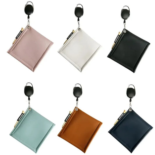 Golf Ball Cleaning PU Leather Towel with Retractable Clip