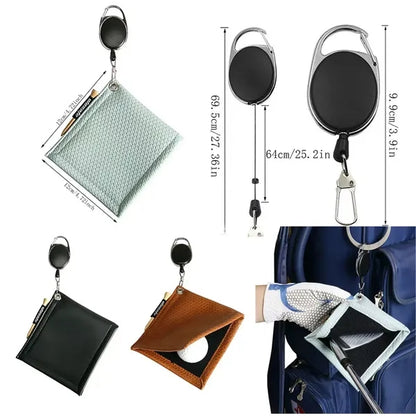 Golf Ball Cleaning PU Leather Towel with Retractable Clip