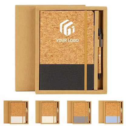 Office school soft cork grain A5 notebook with pen gift set