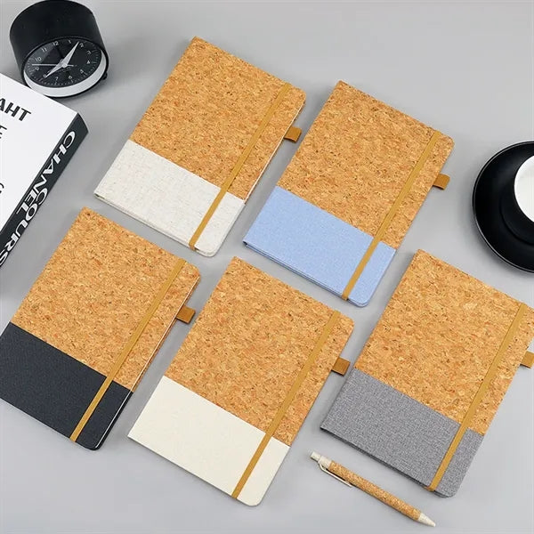 Office school soft cork grain A5 notebook with pen gift set