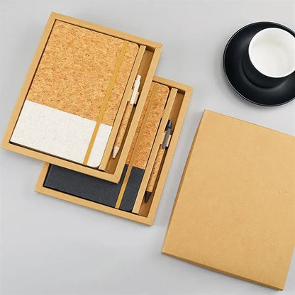 Office school soft cork grain A5 notebook with pen gift set
